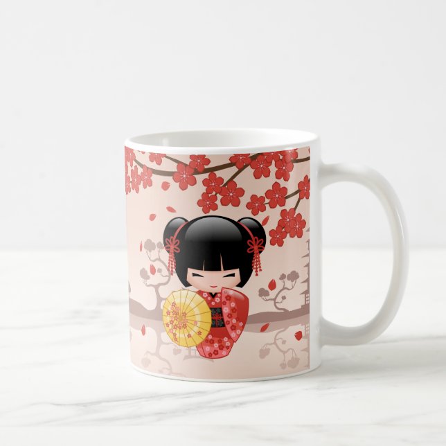 Caneca De Café Boneca vermelha de Sakura Kokeshi - gueixa (Direita)