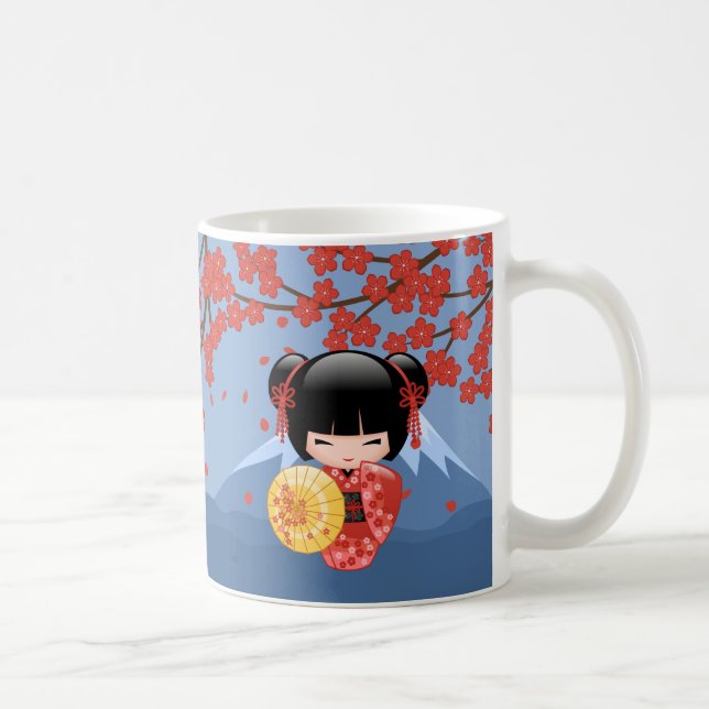 Caneca De Café Boneca vermelha de Sakura Kokeshi - menina de (Direita)