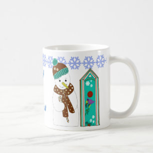 Caneca De Café Boneco de Neve Alegre e Casas de Pássaros