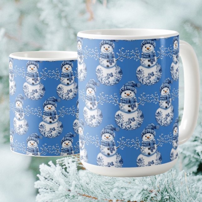 Caneca De Café Boneco de Neve Azul Alegre Branco Feliz  (Hot chocolate anyone?)