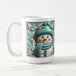 Caneca De Café Boneco de Neve Azul Turquesa 3D de Natal