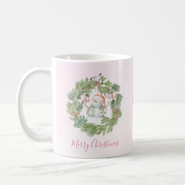 Caneca De Café Boneco de Neve Caprichoso Com Coroa de Natal (Esquerda)