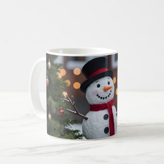 Caneca De Café Boneco de Neve Com Árvores de Natal No Inverno (Frente Esquerda)