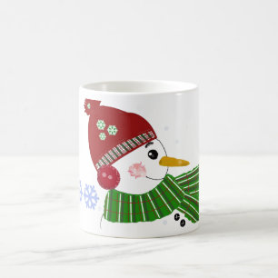 Caneca De Café Boneco de Neve com Chapéu Vermelho e Cachecol Verd