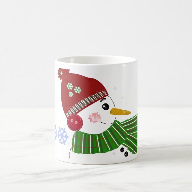 Caneca De Café Boneco de Neve com Chapéu Vermelho e Cachecol Verd (Centro)
