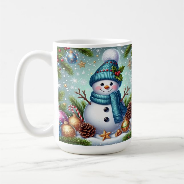Caneca De Café Boneco de Neve Com Enfeite de Árvore de Natal, Flo (Esquerda)