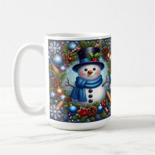 Caneca De Café Boneco de Neve Com Enfeites de Natal e Pinhas
