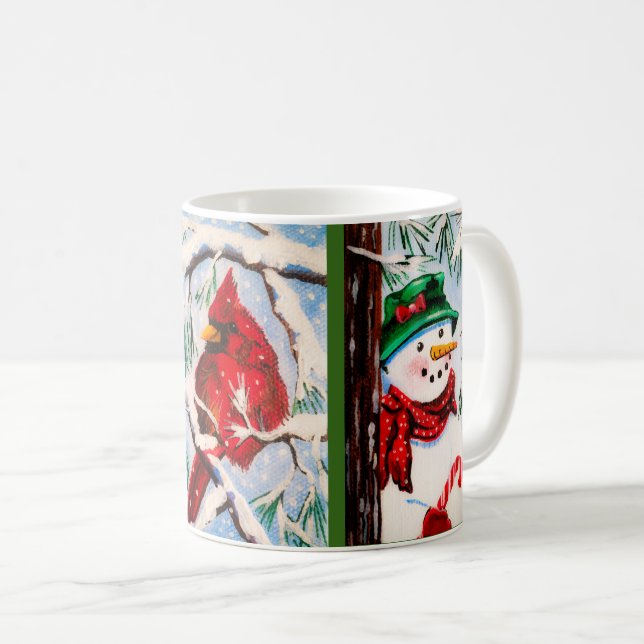 Caneca De Café Boneco de neve & copo cardinal dos amigos (Frente Esquerda)