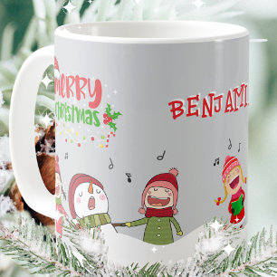 Caneca De Café Boneco de Neve Crianças Cantando Feliz Natal