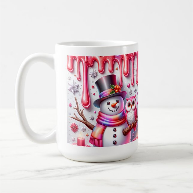 Caneca De Café Boneco de Neve de Natal 3D Com Coruja (Esquerda)