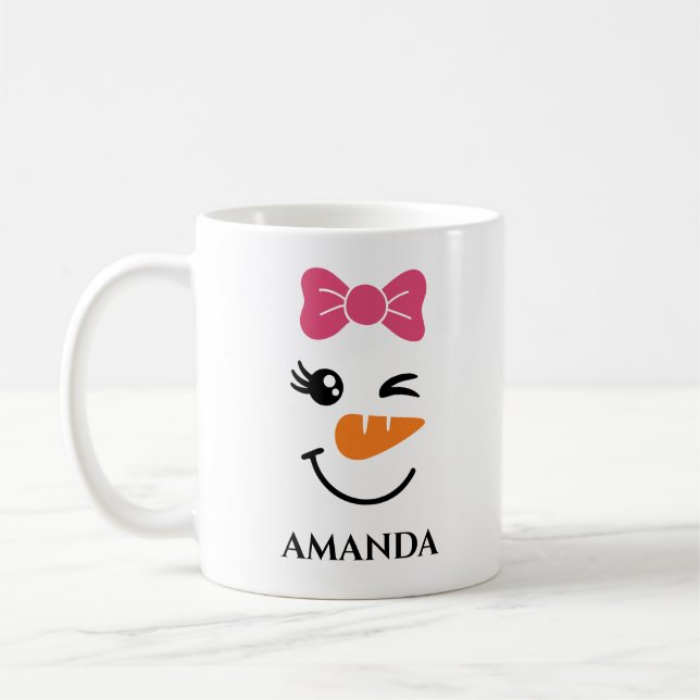 Caneca De Café Boneco de neve de Natal personalizado com nome cus (Esquerda)