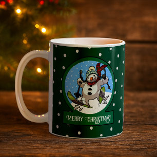Caneca De Café Boneco de Neve Divertido Feliz Natal! Esqui Cartoo