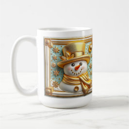 Caneca De Café Boneco de Neve Dourado 3D de Natal