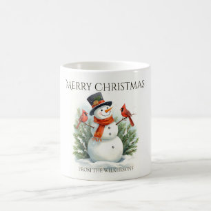 Caneca De Café Boneco de Neve e Cardinals com Nome Personalizado