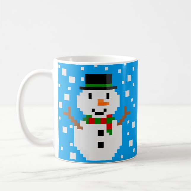 Caneca De Café Boneco de Neve em Pixel Art (Esquerda)