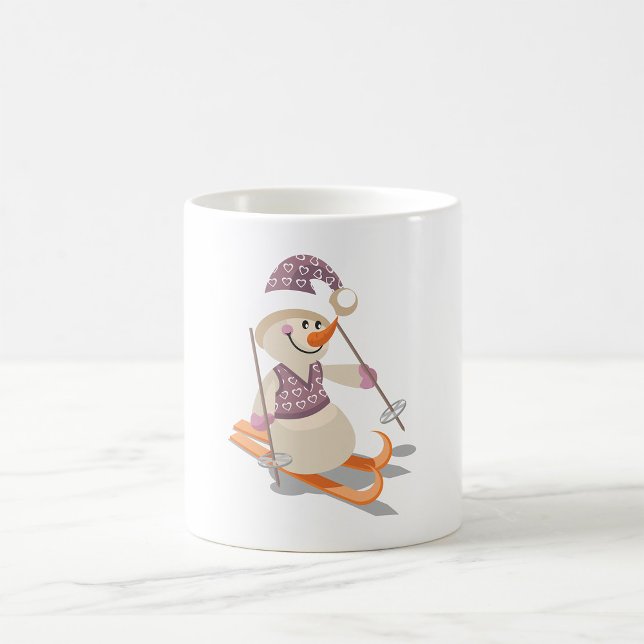 Caneca De Café Boneco de Neve Esquiando (Criador carregado)