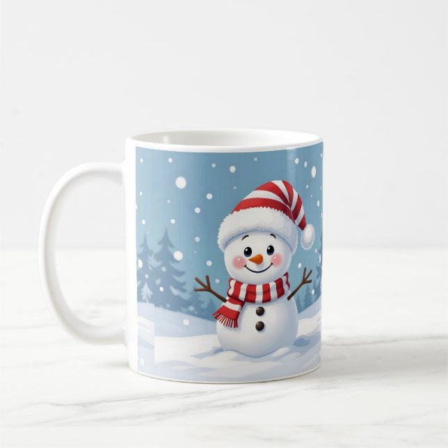 Caneca De Café Boneco de neve fofo com cachecol e chapéu (Esquerda)
