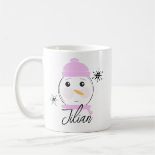 Caneca De Café Boneco de Neve Fofo Primeiro Natal Rosa