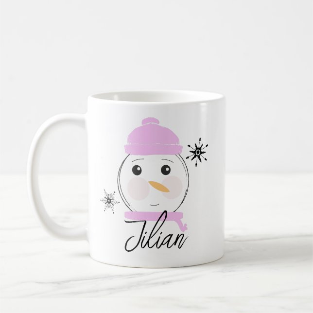 Caneca De Café Boneco de Neve Fofo Primeiro Natal Rosa (Esquerda)