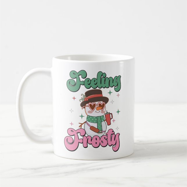 Caneca De Café Boneco de Neve Retrô Sentindo Frio  (Esquerda)