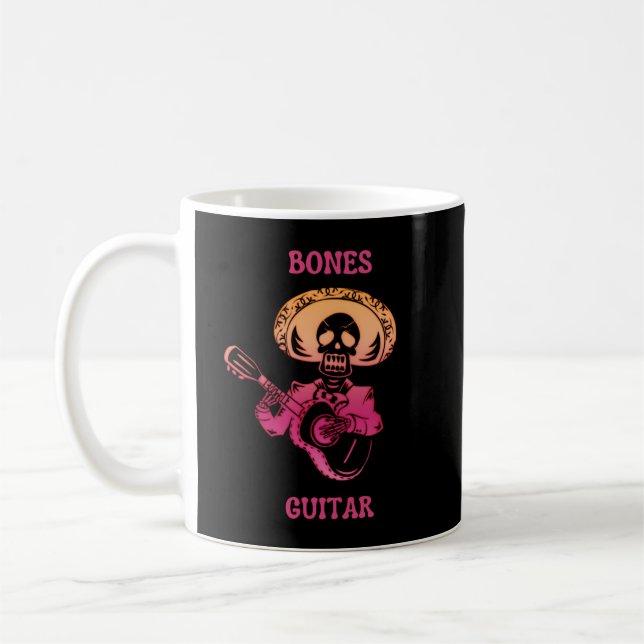 Caneca De Café Bones Guitar Skeleton Tocando Violão (Esquerda)
