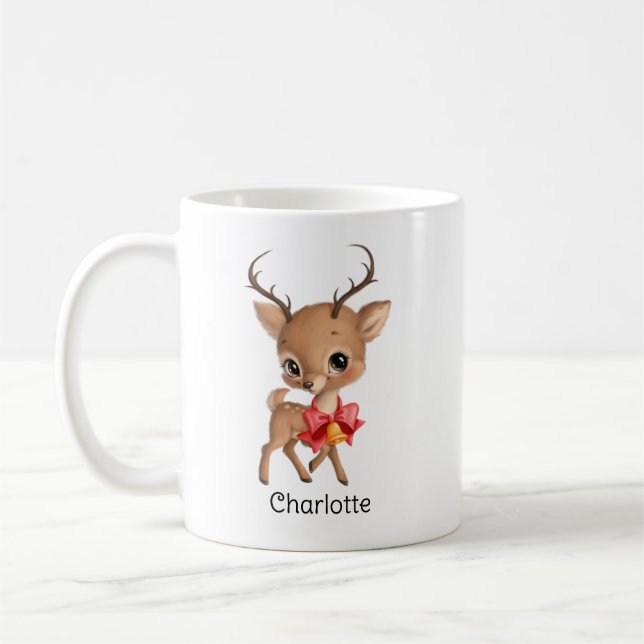 Caneca De Café Bonita Bebê Reindeer Personalizada Crianças de Nat (Esquerda)