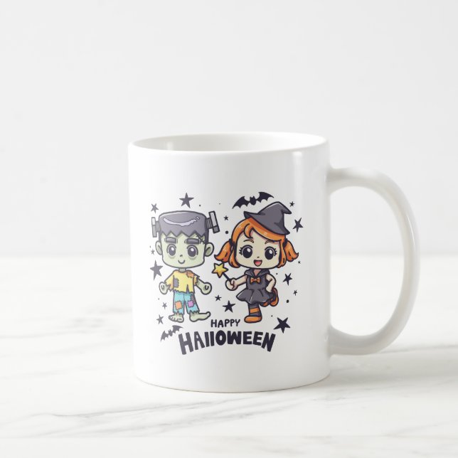 Caneca De Café Bonita Bruxa e Zombie Boy Mischievous (Direita)