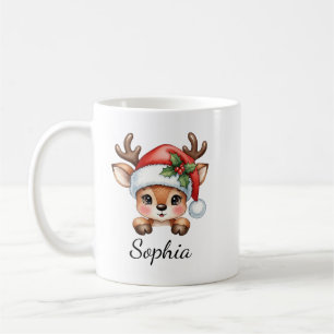 Caneca De Café Bonita Coquette Floral Christmas Reindeer