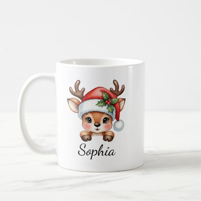 Caneca De Café Bonita Coquette Floral Christmas Reindeer (Esquerda)