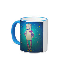 Caneca de café bonita do robô da menina