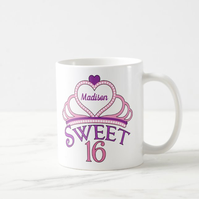 Caneca De Café Bonita Doce Dezesseis Garota de Aniversário Rosa 1 (Direita)