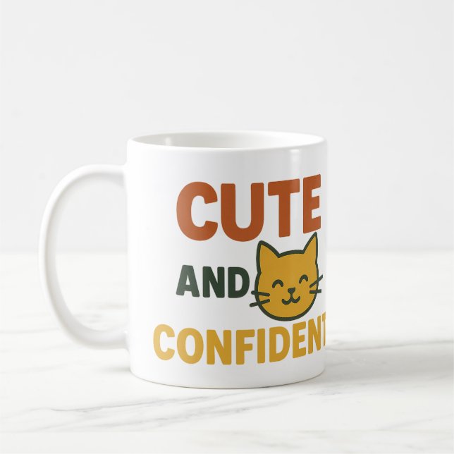 Caneca De Café Bonita e Confiante Gato Mug Engraçada Inspiração (Esquerda)