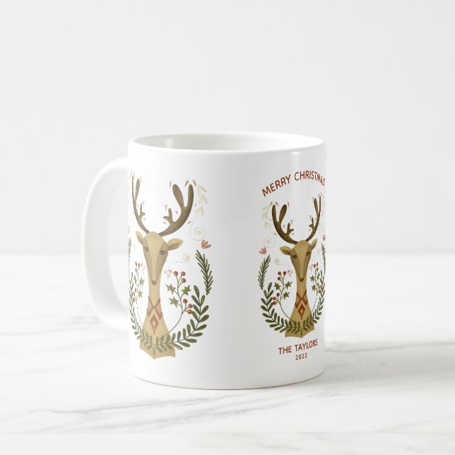 Caneca De Café Bonita e Moderna Reindeer de Natal (Frente Esquerda)