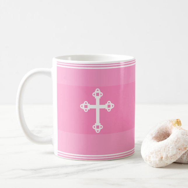 Caneca De Café Bonita e Simples Fé Cristã Cruz Rosa (Com Donut)
