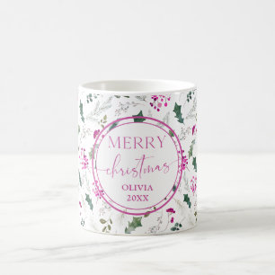 Caneca De Café Bonita Elegante Rosa Holly Berries Pata De Natal