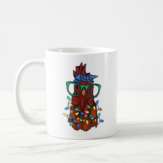 Caneca De Café Bonita Engraçada Cabeça de Frango Luz de Natal (Esquerda)