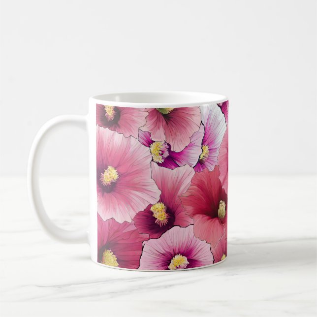 Caneca De Café Bonita Hollyhock Hollyhock Blooming (Esquerda)