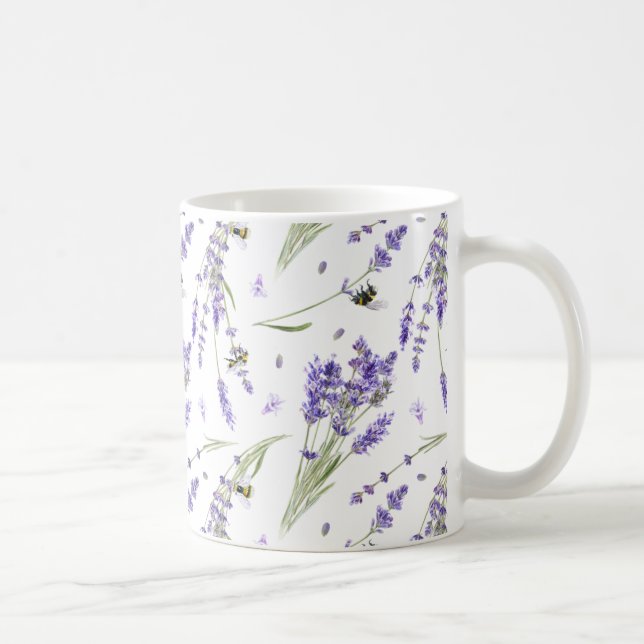 Caneca De Café Bonita Lavanda Abelhas Floral (Direita)
