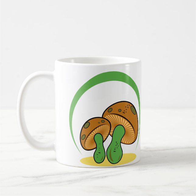 Caneca De Café Bonita Marrom Cartoon Verde Mushroom Fungi Art (Esquerda)