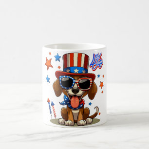Caneca De Café Bonita, patriótica 4 de julho de cachorro/cachorri