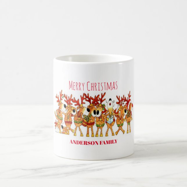 Caneca De Café Bonita Reindeer De Natal Que Cantam (Centro)