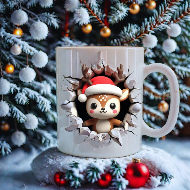 Caneca De Café Bonita Reindeer Enfrenta Natal com Papai Noel (Criador carregado)