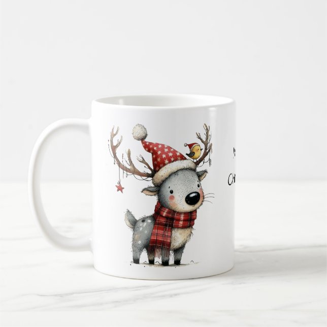 Caneca De Café Bonita Reindeer Feliz Natal (Esquerda)