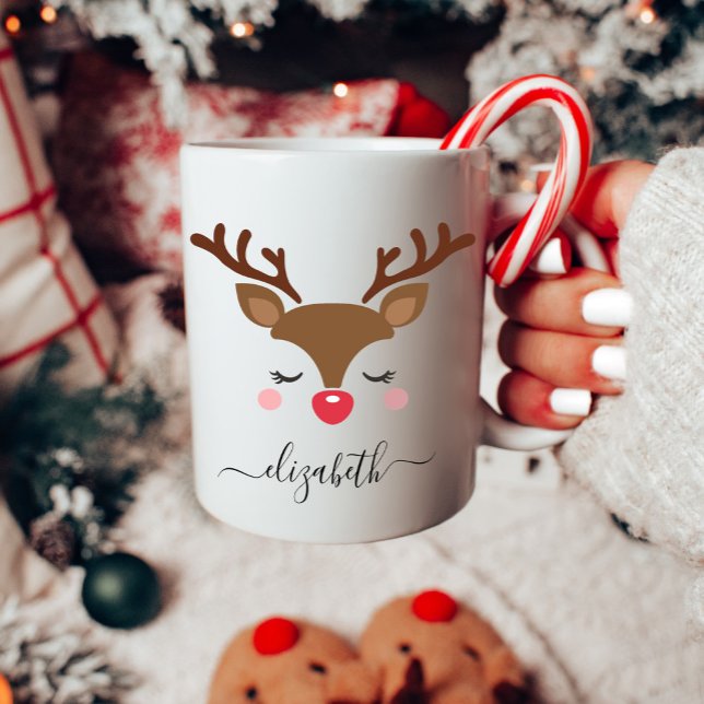 Caneca De Café Bonita Reindeer Natal (Criador carregado)