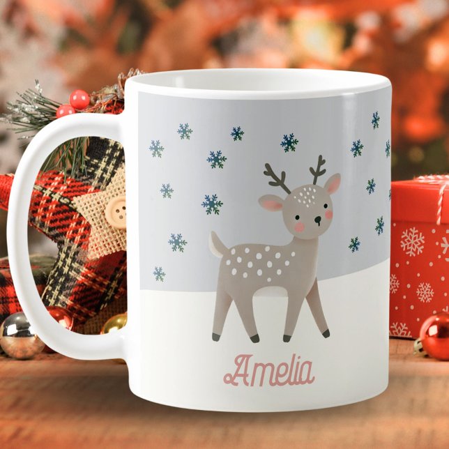 Caneca De Café Bonita Reindeer Snowflakes Nome de Desenho Natal (Criador carregado)