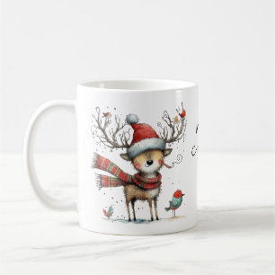 Caneca De Café Bonita Reindeer Whimsical Feliz Natal