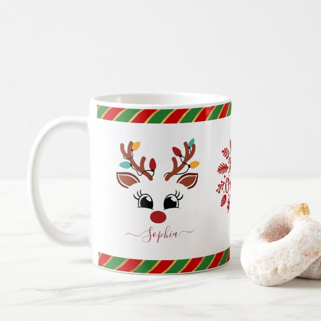Caneca De Café Bonita Reindet Natal Crianças Chocolate Quente (Com Donut)