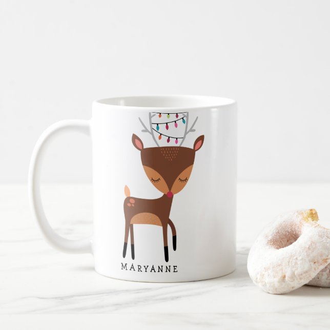 Caneca De Café Bonita Rena de Natal Luz Mug (Com Donut)