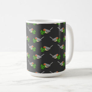 Caneca De Café Bonita Robin com o Cartoon Shamrock Clover