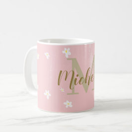 Caneca De Café Bonita Rosa Rosa Doce Disies Girly Monogramas